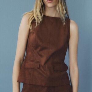 Zara Brown Faux Suede Top